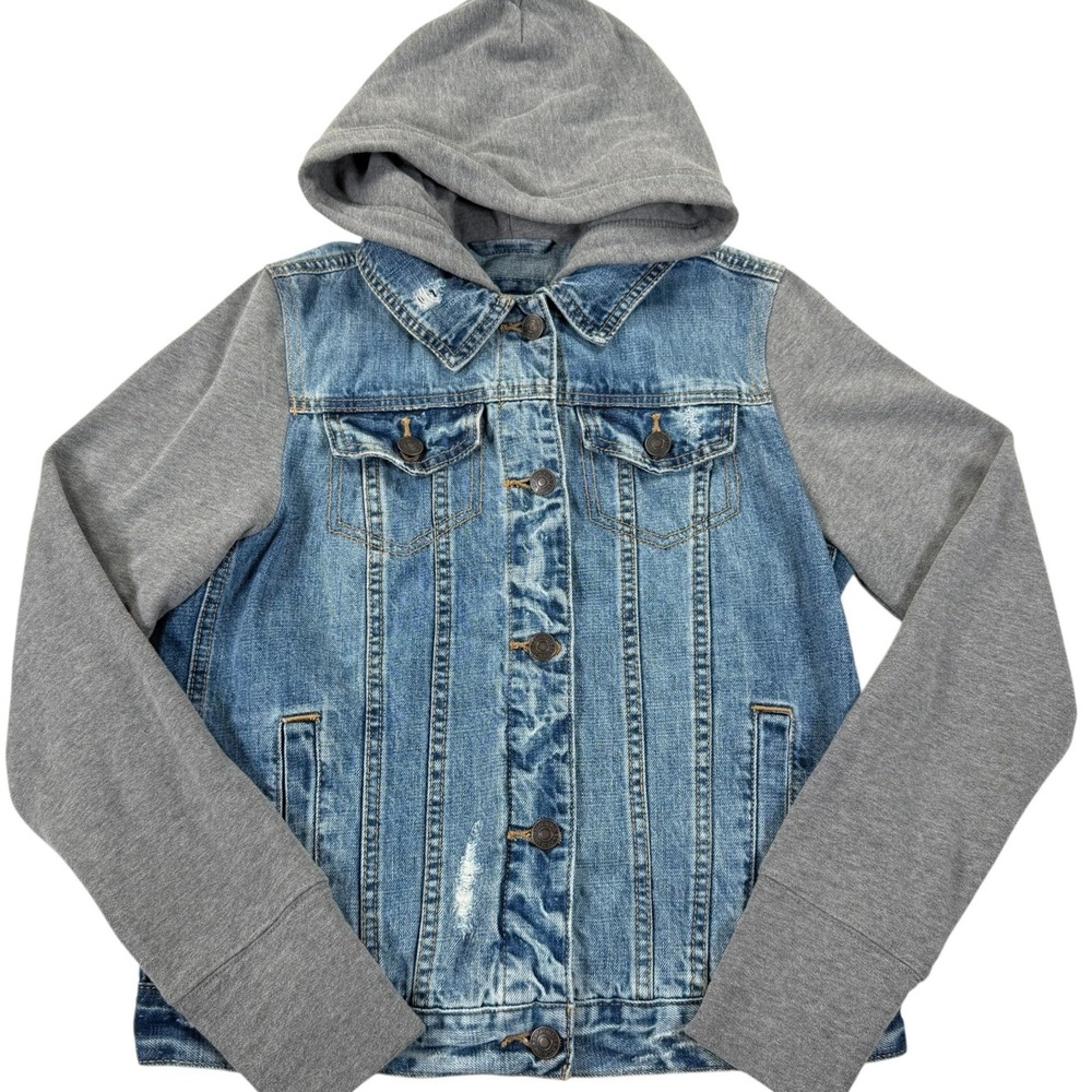 Abercrombie Fitch Denim Jacket‎ Womens Small Hooded Trucker Blue Jean Hybrid